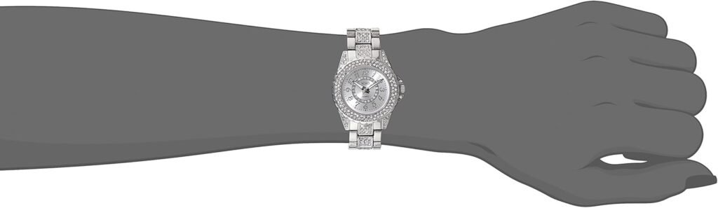 Accutime XOXO Womens Analog Watch with Silver-Tone Case, Rhinestone Bezel/Dial/Band, Silver-Tone Sunray Dial - Official XOXO Womans Watch, Jewelry-Clasp Closure - Model: XO5746